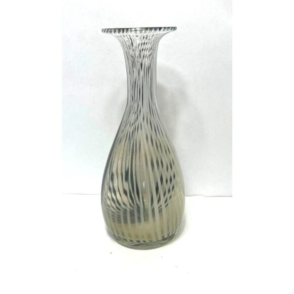Vintage Dino Martens Style Black White Striped Murano Glass Vase 1960s Art Glass - Picture 4 of 8